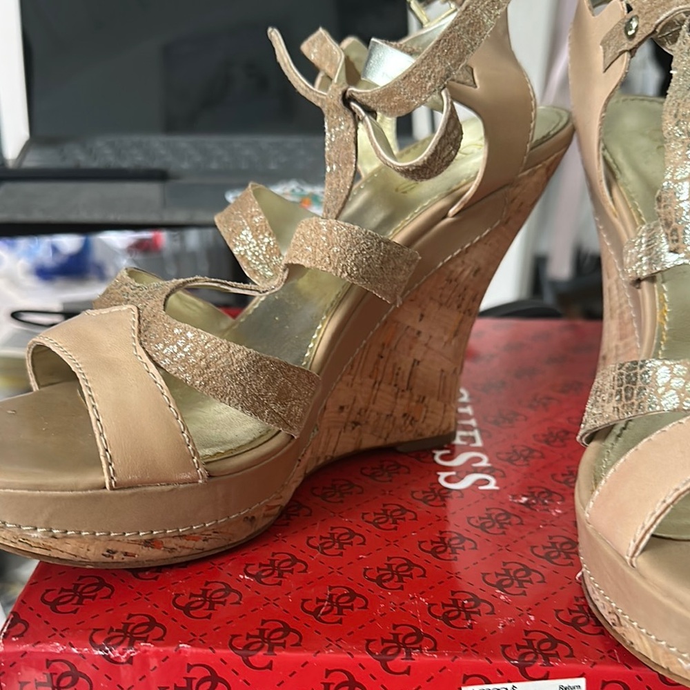 Guess Tan Wedge Shoes with Strappy Design